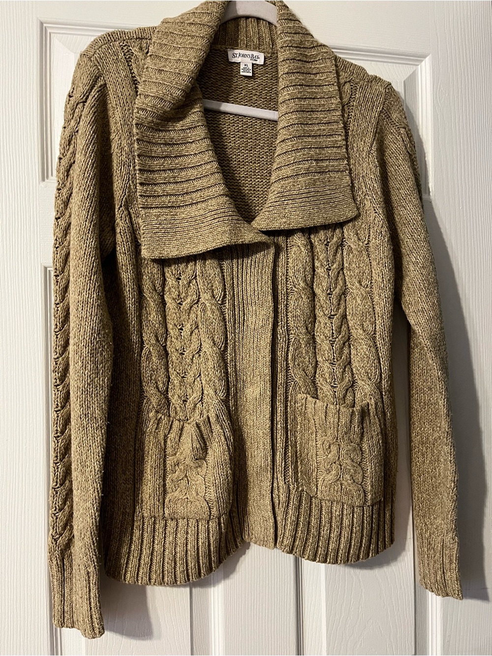 St. John's Bay Women's Cable Knit Shawl Collar Cardigan - Brown